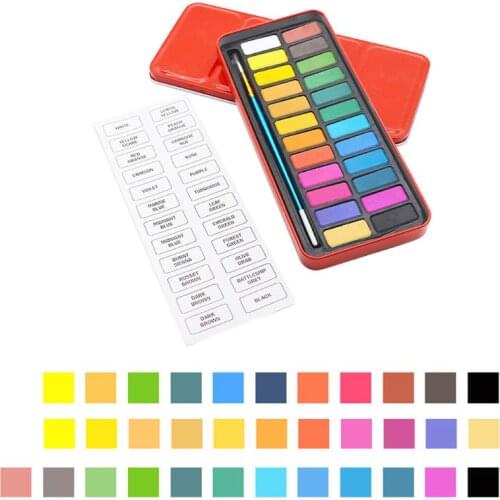 12/18/24 Colors Pigment Solid Paint Set Watercolor Palette with Brush Box Tool