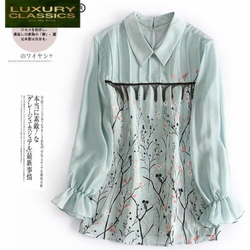New 100% Real 2021 Silk Blouse Women Clothes 2021 Korean Vintage Womens Tops and Blouses Fashion Ladies Floral Shirt 3484