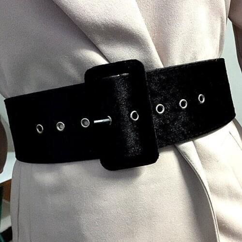 Newest Fashion Velvet Pin Buckle Belts for Women Punk Metal Silver Color Waist Accessories HOT Party Black Wide Strape Belt Gift