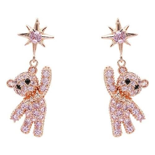 ANGYANG Korean Style Five-Pointed Star Cute Bear Earrings Paired Things Fashion Jewelry 2021 bts kpop