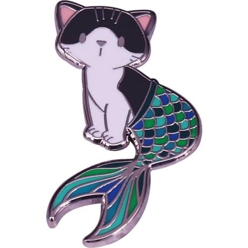 Blue Mercat Ocean Mythical Creature Lapel Pin MermenCat Magical Cat badge