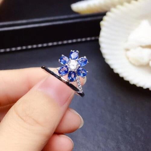 Fashion Lovely Branch Flower Natural blue sapphire gem Ring S925 Silver Natural Gemstone Ring Women girl party gift fine Jewelry
