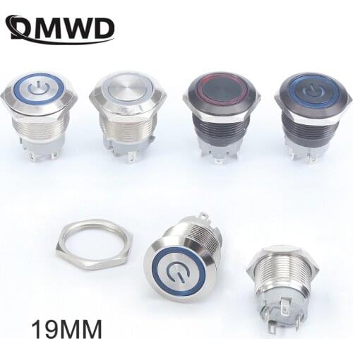 1Pc 19mm Metal Push Button Switches For Car PC button Latching Momentary 1NO LED Red Blue Green White 6V12V24V220V Short 4Pins