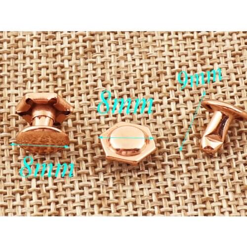 100sets Rose Gold Double Cap Rivets Prong Studs Double Cap Round Rivet Domed Studs Leather Craft Rivet Fastener Snaps-8mm*9mm