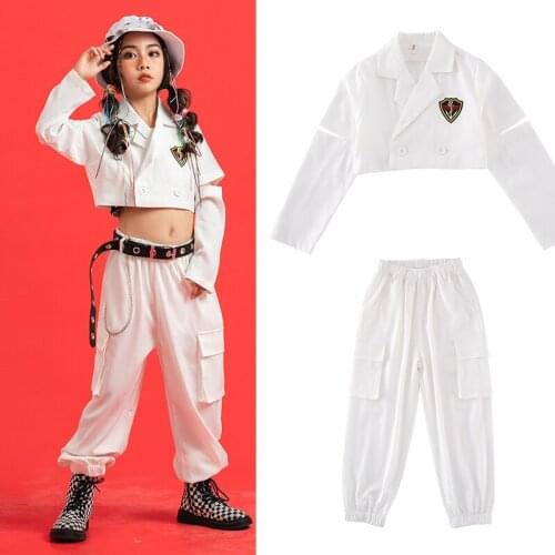 2020 Hip Hop Dance Costumes For Kids White Hiphop Suit Street Dance Wear Girls Jazz Modern Dance Costumes Rave Stage Outfits