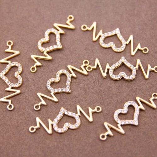 6pcs 40*14*3mm KC Color Heart Ecg Connector Charms For Jewelry Making DIY Jewelry Findings