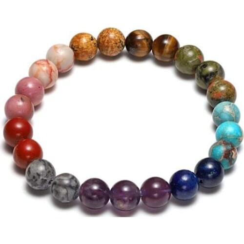 8mm red multicolor Agate Chakra Healing Reiki Buddha Yoga Bracelet elastic adjustable Volcanic Stone Bangles dv324