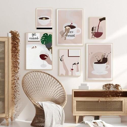 Abstract Coffee Vintage Bathtub Woman Canvas Painting Wall Art Nordic Posters and Prints Wall Pictures for Living Room Decor