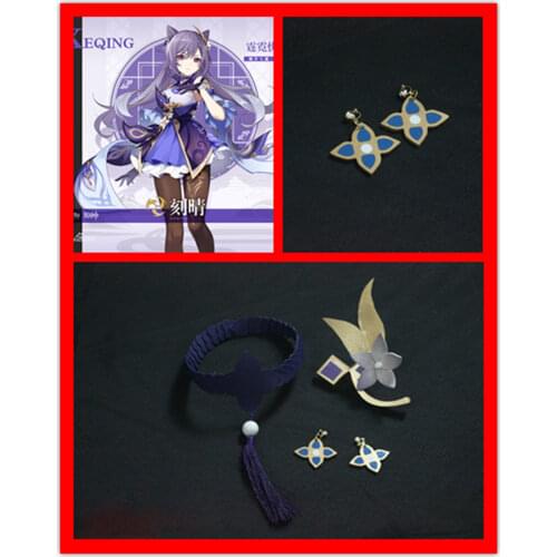Anime Game Genshin Impact Keqing Necklace Earrings Men Women Student Cosplay Take Photo Props Hair Accessories Ears Clips Gifts