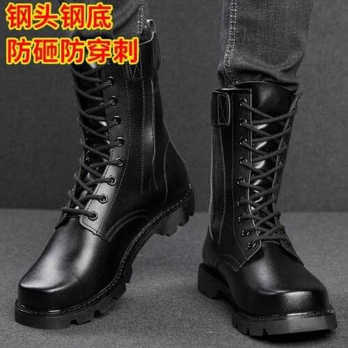 Unisex Genuine Leather Desert Boots Steel Toed Steel Soled Safety Work Boots Men Training Military Boots 2021 Winter Plus Velvet