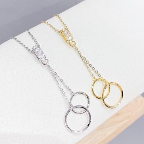 BOTU 2021 New Fashion Simplicity Double-Ring Pendant Necklace Copper Material Personalized Jewelry for Women