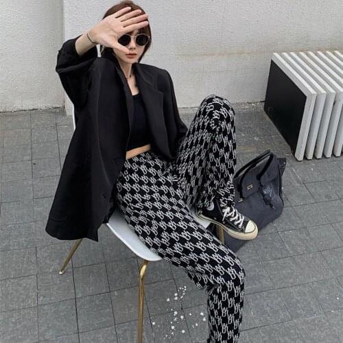 Straight Wide Leg Pants Womens Spring Autumn Loose Casual Straight Hem Split Floor Length Pants For Women