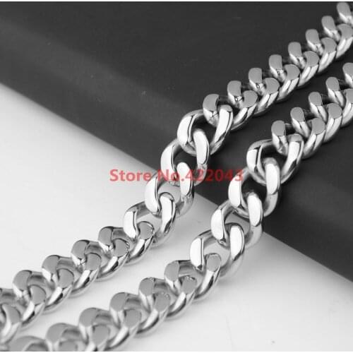 Fashion optional Size 7"-40" 13mm Fine Stainless Steel Silver color Mens Cowboy Cuban Curb Chain Necklace
