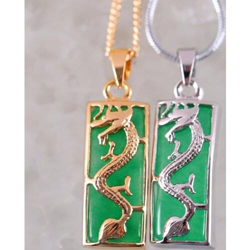 Men Women Fashion Jewelry Gift 10X25MM Dragon Bead Natural Stone Green Jades Pendant 1Pcs K286-287