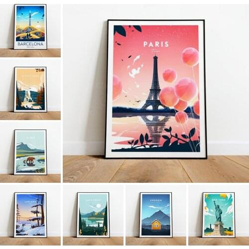 Home Decor Canvas Printed Poster Pink View Tree Ship Painting Modern View Sea Wall Art HD Pictures Living Room Modular No Frame