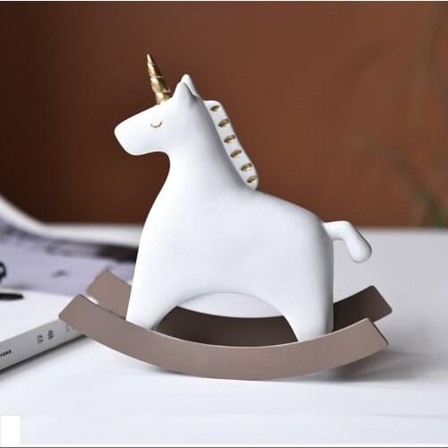 Unicorn Kids Room Decoration Creative Swing Horse Minimalist Nordic Style Home Decor Resin Table Ornaments Kawaii Accessories