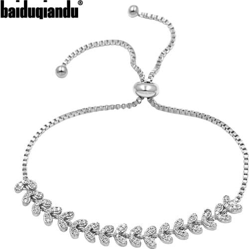 Baiduqiandu Brand High Quality Cubic Zirconia Leaf Bracelet with Adjustable Slide Bead for Women