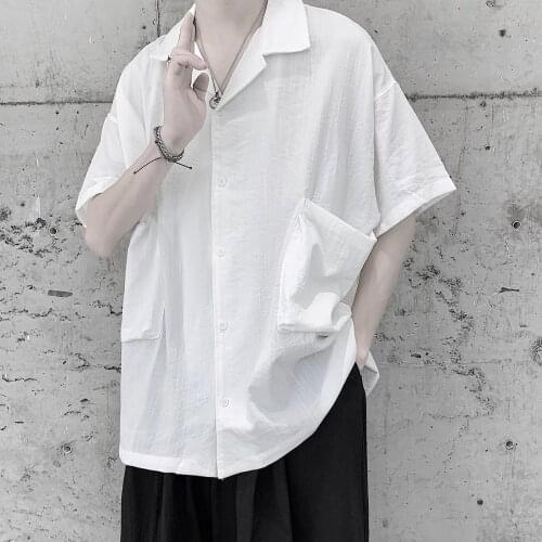 2021 Mens Short-sleeved Hawaiian Shirt Loose Cotton Linen Shirt Fashionable Camisa Masculina French Cuff Mens Fashion Shirts