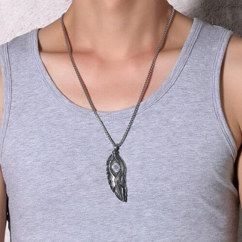 GorGor Trendy Classic Stainless Steel Black Eye Feather Vintage Casting Pendant Necklace for Fashion Men Jewelry Gift PN-991