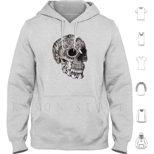 Ornate Skull Hoodies Long Sleeve Skull Head Bone Human Death Poison Warning Pirate Dead Of The Day Sugar Pattern