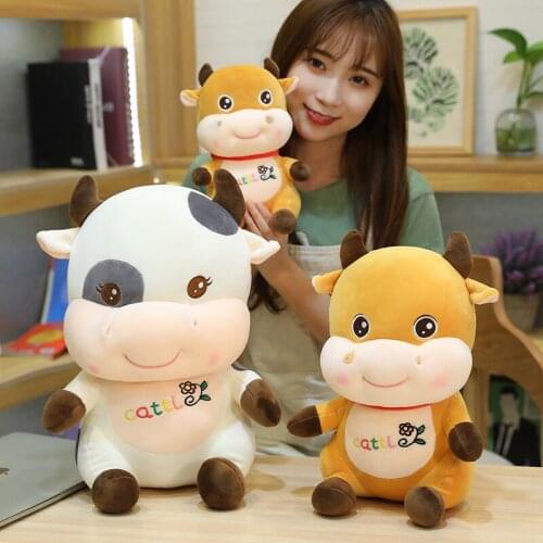 1pc 25/30/40CM kawaii Sitting Cattle Plush Toys Lovely Stuffed Soft Animal Milk Cow Doll Home Decor Birthday Gift for Baby Kids