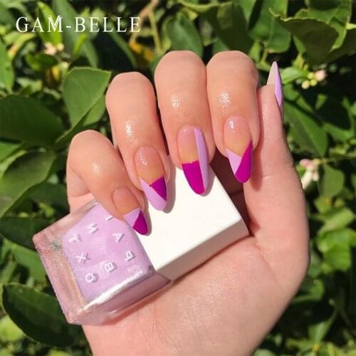 GAM-BELLE French Mid-Length Ellipse Shape Fake Nails Rose Red Tip Designs Elegant False Press On Nails Manicure Nail Art Tools