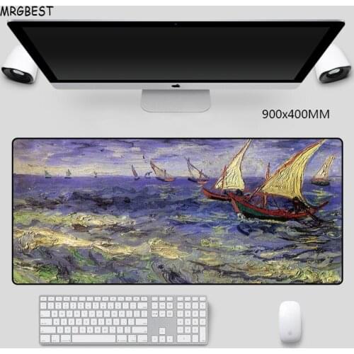 MRGBES Mouse Pad In Stock Artwork Boat Classic Art Painting with Locking Edge desk mats for PC Computer Keyboard Mouse Gaming