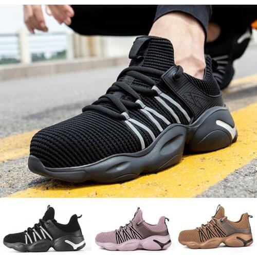 LIN KING Men Women Safety Shoes Sneakers Breathable Knit Lightweight Outside Work Boots Non Slip Casual Shoes Lace Up Sneakers