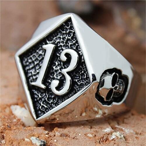 Cool Lucky 13 Ring Stainless Steel Biker Skull Ring Men Women Gold Silver Color Punk Rings Wedding Party Gifts Size 7-15