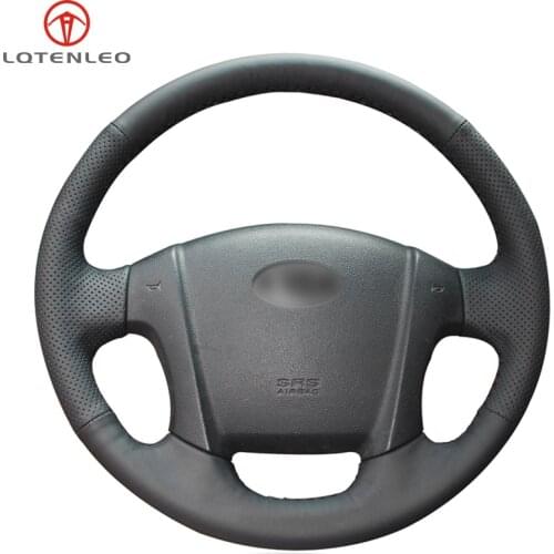 LQTENLEO Black Genuine Leather DIY Hand Sew Car Steering Wheel Cover For Kia Sportage 2 2004-2013