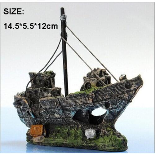 Small net pirate boat / aquarium fish tank Landscaping Decoration / shelter / hip hop house / resin boat landscape boat