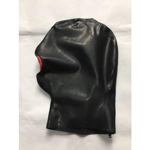 Natural Latex Face Mask Hood FOR MEN Cosplay Costumes Fetish Cosplay Mask with mouth sheath Back Zipper Club Wear
