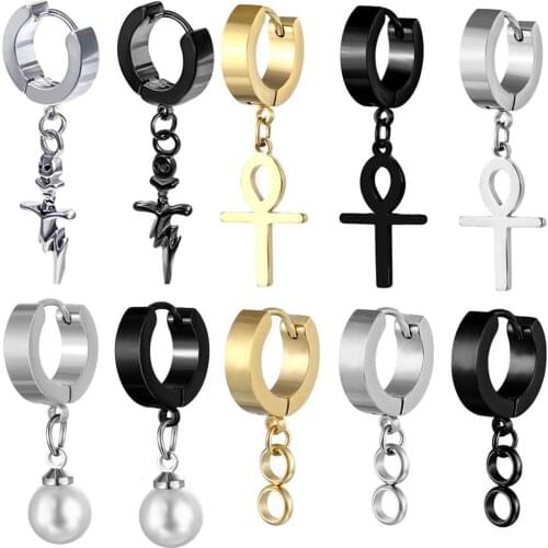 Fashion Stainless Steel Cross Skull Pearl Earrings Punk Jewelry For Cool Women Girl Friendship Gifts Accessories