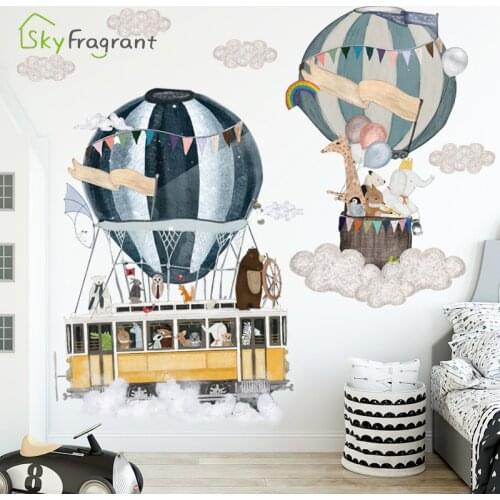 Cartoon Ins Hot Air Balloon Travels Wall Stickers Self-adhesive Home Bedroom Wall Decor Kids Room Sticker Baby Room Decoration