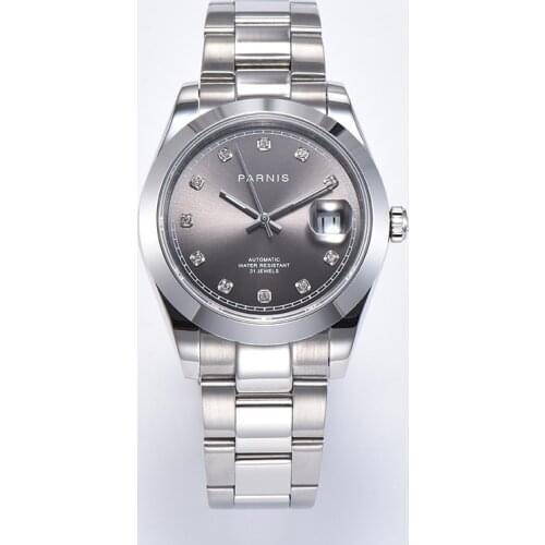 39mm parnis Gray dial sapphire glass date miyota 8215 automatic movement mens watch