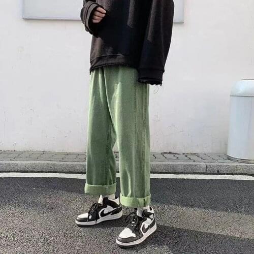 2021 Mens Retro Style Wash Jeans Straight Pants Chic Purple Casual Pants Streetwear Handsome Wide Leg Pants Fashion Trousers