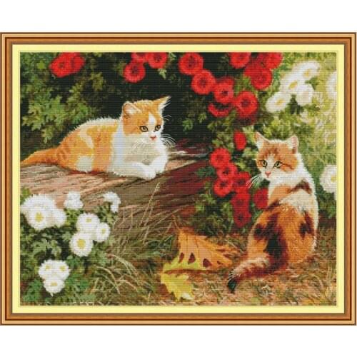 Kitten in the garden cross stitch kit aida 14ct 11ct count printed canvas stitches embroidery DIY handmade needlework