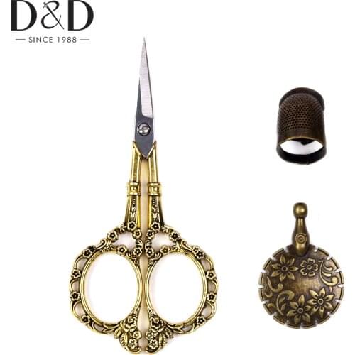 D&D European Vintage Sewing Kits Metal Thimble /Sewing Scissors /Thread Cutting Needlework Tool DIY Sewing Tools Set