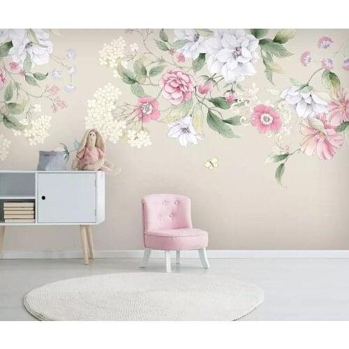 Custom mural wallpaper 3D hand-painted watercolor flowers modern minimalist living room bedroom background wall