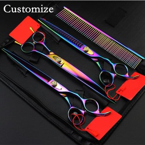 Customize japan steel 4 kit Pet grooming 8 inch shears dog grooming hair scissors thinning cutting barber hairdressing scissors
