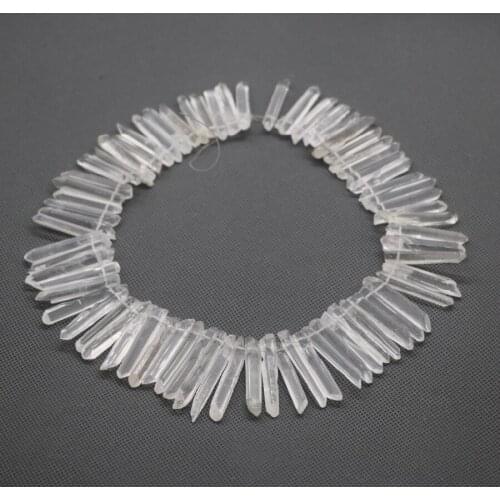 Natural White Color Polished Healing Crystal Quartz Crystal Stick Beads Top Drilled Raw Crystals Gems Loose Spike Point Necklace