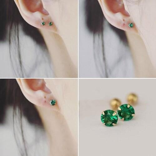 GOLDtutu 2021 New Arrival 14K Solid Gold Stud Earring Green Emerald for Women Noble Wedding Party Earring Fine Birthday Gift Lad