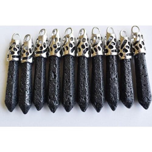 Wholesale 10pcs/lot 2020 Fashion good quality natural Volcanic Rock Hexagonal pillar charms pendants 12x50mm for jewelry making