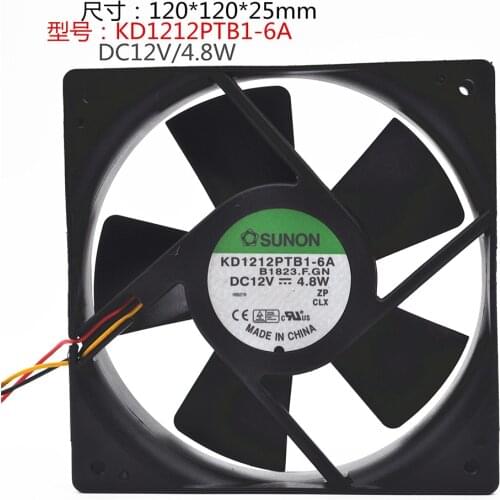 Original KD1212PTB1-6A 12V 4.8W 12025 12CM double ball chassis power cooling fan