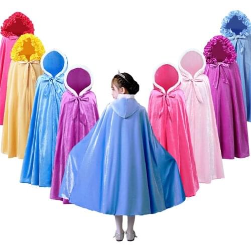4-12T Girls Winter Cape Coat Children Party Princess Cloak Accessories Kids Elsa Anna Aurora Rapunzel Mantle Halloween Costume