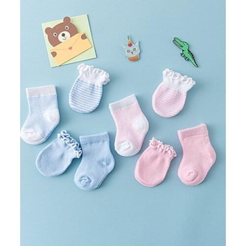 4 Pairs Children Kids Baby Newborn Socks Gloves Anti-scratch Breathable Elasticity Protection Face Mittens Shower Gift