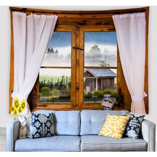 The Scenery Outside The Vintage Window Tapestry Wall Hanging European Style Living Room Bedroom Home Decor Wall Tapestries Art