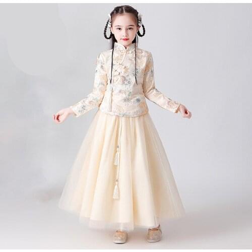 Chinese Style Bridesmaid Girls Dress For Wedding Party Dresses Evening Christmas Girl long Costume Princess Children Fancy Dress