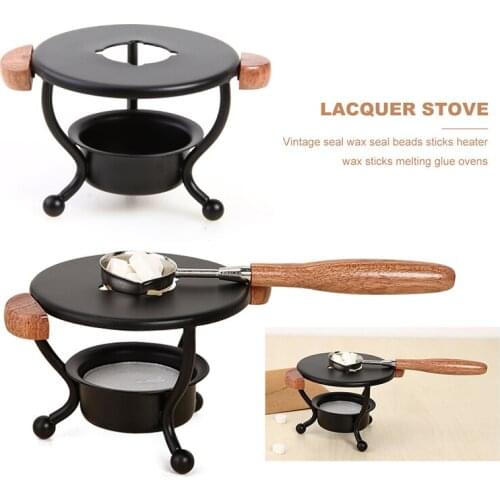 Durable Retro Tripod Fire Paint Wax Melting Wax Tripod Furnace and Wood Handle Sealing Wax Spoon