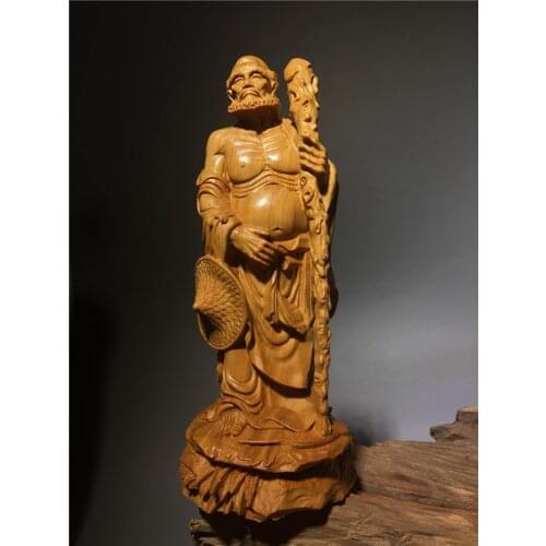 Solid wood carving statue of Master Bodhidharma， Chinese style Zen Buddha statue of Dharma Arhat Home decoration ornaments
